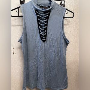 Polly & Esther Lace-Up Mock Neck Tank
